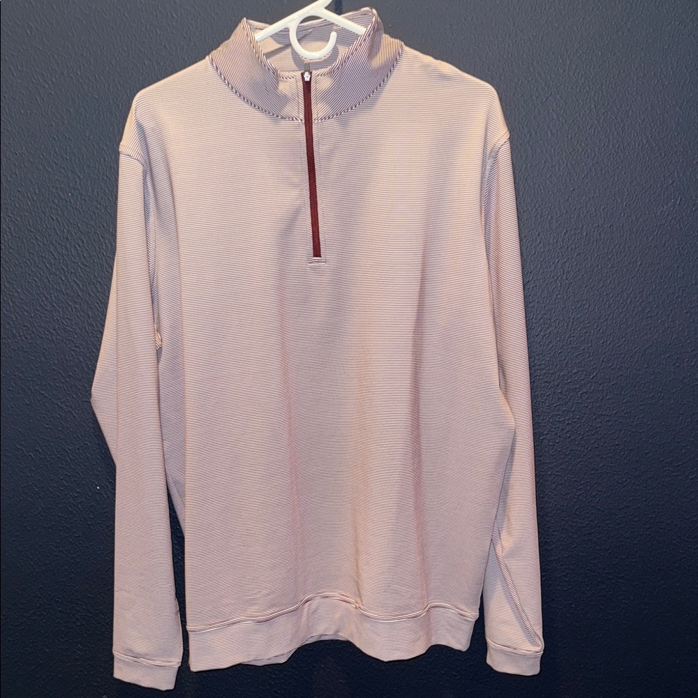 Peter Millar Maroon Micro Stripe Quarter Zip-Up Sweater - Large